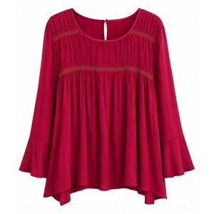 Avenue Crochet Detail Tunic Top Size 26/28 NWT Boho Dark Red Blouse MSRP $60